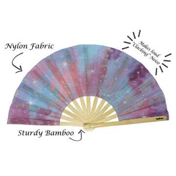 FestiFanz Large Unicorn Dreams Folding Hand Fan, Rave Fan, Large Folding Fan, Festival Fan, Club Fan, Bamboo Fan - for Events, Dance, Performance, Festivals