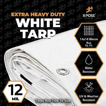 Heavy Duty White Poly Tarp 6' X 40' - Multipurpose Protective Cover - Durable, Waterproof, Weather Proof, Rip and Tear Resistant - Extra Thick 12 Mil Polyethylene - by Xpose Safety