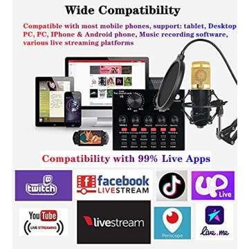 Podcast Equipment Bundle, BM-800 Recording Studio Package with Voice Changer, Live Sound Card - Audio Interface for Laptop Computer Vlog Living Broadcast Live Streaming YouTube TikTok (AM100-V8)