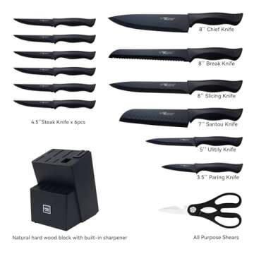 HUNTER.DUAL 15-Piece Self-Sharpening Kitchen Knife Set with Block