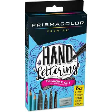 Prismacolor Premier Beginner Hand Lettering Set with Illustration Markers, Art Markers, Pencils, Eraser and Tips Pamphlet, 8 Count