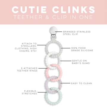 Ryan & Rose Cutie Clinks Attachable Teether Chew Toy for Babies (Precious)