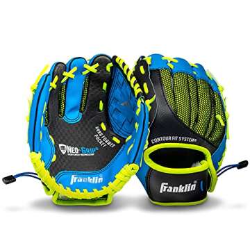 Franklin Sports Teeball/Baseball Glove - Left and Right Handed Youth Fielding Glove - Neo-Grip - Synthetic Leather - 9.0 Inch Left Hand Throw - Ready To Play Glove - Blue