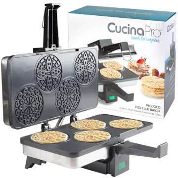 Piccolo Pizzelle Baker- Nonstick Electric Press Makes 4 Mini Cookies at Once- Recipe Guide Included - Fun Baking Supplies for Party, Italian Waffle Dessert Treat Making - Housewarming Gift for Her