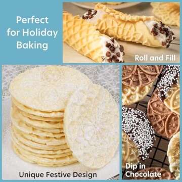 Piccolo Pizzelle Baker- Nonstick Electric Press Makes 4 Mini Cookies at Once- Recipe Guide Included - Fun Baking Supplies for Party, Italian Waffle Dessert Treat Making - Housewarming Gift for Her