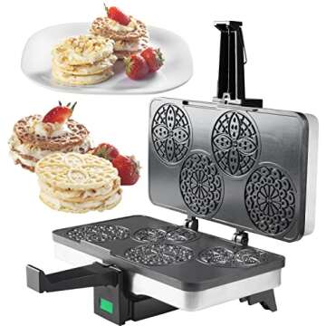 Piccolo Pizzelle Baker- Nonstick Electric Press Makes 4 Mini Cookies at Once- Recipe Guide Included - Fun Baking Supplies for Party, Italian Waffle Dessert Treat Making - Housewarming Gift for Her