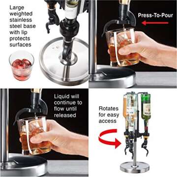 OGGI Professional 3-Bottle Revolving Liquor Dispenser, Stainless Steel