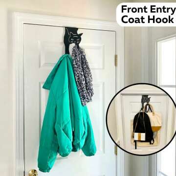 Evelots Cat Over The Door Hooks for Hanging - Black - Over The Door Organizer - Strong Metal Hooks