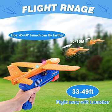 3 Pack Airplane Launcher Toy, 12.6" Foam Glider Led Plane, 2 Flight Mode Catapult Plane for Kids Outdoor Sport Flying Toys Gifts for 3 4 5 6 7 8 9 10 12 Year Old Boys Girls