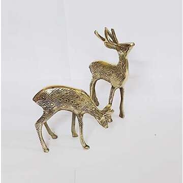 PARIJAT HANDICRAFT Brass Pair of Deer Statues Showpieces for Office,Study Table, Fengshui Significance Vintage Deer Sculpture