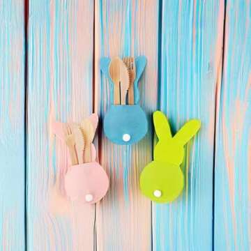 Easter Table Decor, 6 Easter Bunny Felt Cutlery Holder Easter Decorations, Reusable Utensil Décor Easter Table Decorations for the Home Spring Decorations and Easter Party Supplies