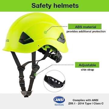 ZIGAJECOL Safety ABS Hard hat, 6-Point Adjustable Ratchet Vented Helmet Headwear Protection Compliant with ANSI Z89.1