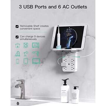 Wall Outlet Extender with Surge Protectors, 6 AC & USB Ports