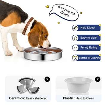 AIPERRO Slow Feeder Dog Bowl Stainless Steel, 2 Cups Metal Non-Slip Dog Food Bowls, Dog Water Bowl for Small & Medium Sized Dogs, Fun Bloat Stop Pet Bowl for Fast Eaters, Slows Down Pets Eating