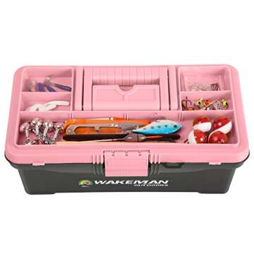 55-Piece Fishing Tackle Set - Tackle Box Includes Sinkers, Hooks, Lures, Bobbers, Swivels, Fishing Line, and More - Fishing Gear by Wakeman (Pink)