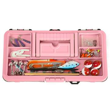 55-Piece Fishing Tackle Set - Tackle Box Includes Sinkers, Hooks, Lures, Bobbers, Swivels, Fishing Line, and More - Fishing Gear by Wakeman (Pink)