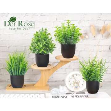 Der Rose Fake Plants 4 Packs Artificial Plants Small Faux Plants Black Bathroom Accessories for Bathroom Home Office Desk Decor Indoor