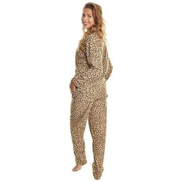 Angelina Women's Pajama Set Cozy Fleece with Notch Collar and Pockets | PJ56_S | Leopard Print