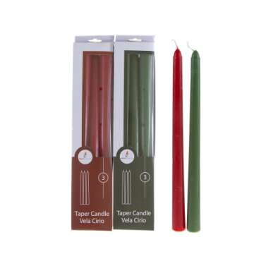 Mega Candles 6 pcs Unscented Festive Green and Red Taper Candles, 10 Inch x 5/8 Inch, Home Décor, Christmas, Holidays, Baby Showers, Birthdays, Celebrations, Party Favors, Memorable Events