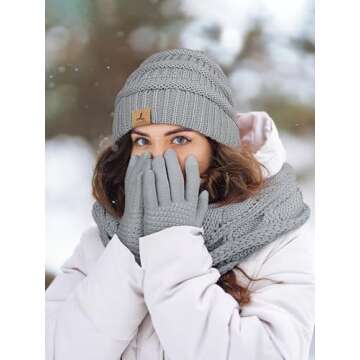 Warm Fleece Winter Beanie, Scarf, Gloves Set for All