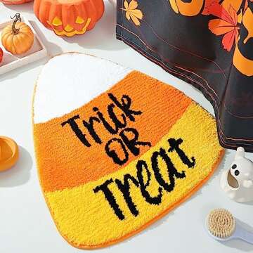 TRUEDAYS Halloween Bath mat Candy Corn Bath Mat Cute Orange Yellow Trick or Treat Halloween Bathroom Decor Rug Non Slip Absorbent Shower Rug for Bathroom, Bedroom, Living Home