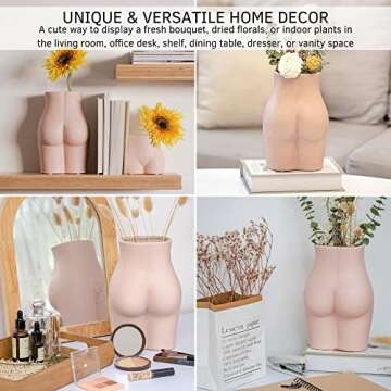 Body Vase Female Form, Tall Butt Vases for Flowers [Speckled Matte Pink Ceramic] Booty Cheeky Woman Shaped Sculpture Modern Boho Room Decor Indoor Planter Pot Feminist Lady Bum Unique Table Accent Art