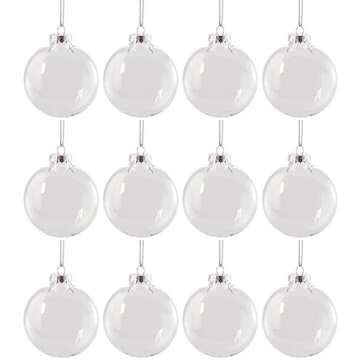 Creative Hobbies® 80mm (3.15") Clear Plastic Disc Ornaments - Plastic Ornaments for Crafts - Fillable Round Disc Ornaments - Pre Strung with Hanging Cord | Pack of 12