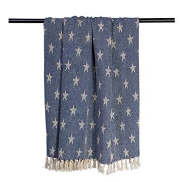 DII 4TH of July Patriotic Throw Blanket with Decorative Tassles, Use for Chair, Couch, Bed, Picnic, Camping, Beach, & Just Staying Cozy at Home (50 x 60), Star Nautical Blue