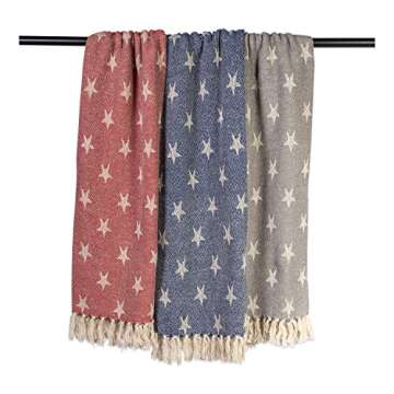 DII 4TH of July Patriotic Throw Blanket with Decorative Tassles, Use for Chair, Couch, Bed, Picnic, Camping, Beach, & Just Staying Cozy at Home (50 x 60), Star Nautical Blue