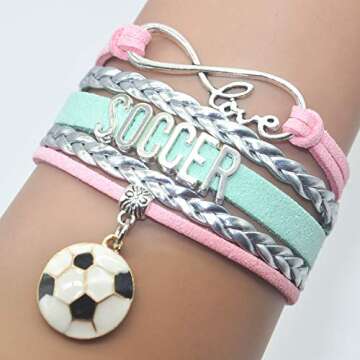 HCChanshi Soccer Bracelet Jewelry Infinity Love Soccer Charm Bracelet Soccer Jewelry For Adult Soccer Fans, Soccer lovers, Soccer Team, Soccer Themed Jewelrys Bulk (Pink,Silver and Mint Green)