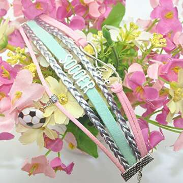 HCChanshi Soccer Bracelet Jewelry Infinity Love Soccer Charm Bracelet Soccer Jewelry For Adult Soccer Fans, Soccer lovers, Soccer Team, Soccer Themed Jewelrys Bulk (Pink,Silver and Mint Green)