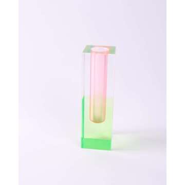 HLYU Acrylic Pillar Vase, Bud Vase for Centerpieces,Unique,Eclectic,Maximalist Room Decor, Modern Decorative Vase for Home, Office, Bedroom, Living Room, Dining Table (Pink, Green)