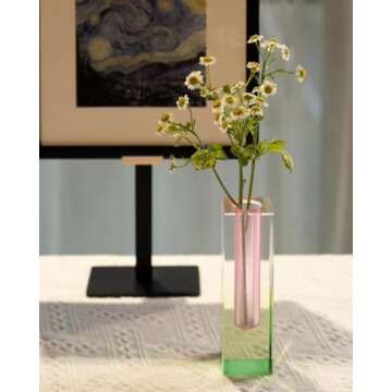 HLYU Acrylic Pillar Vase, Bud Vase for Centerpieces,Unique,Eclectic,Maximalist Room Decor, Modern Decorative Vase for Home, Office, Bedroom, Living Room, Dining Table (Pink, Green)