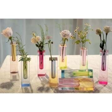 HLYU Acrylic Pillar Vase, Bud Vase for Centerpieces,Unique,Eclectic,Maximalist Room Decor, Modern Decorative Vase for Home, Office, Bedroom, Living Room, Dining Table (Pink, Green)