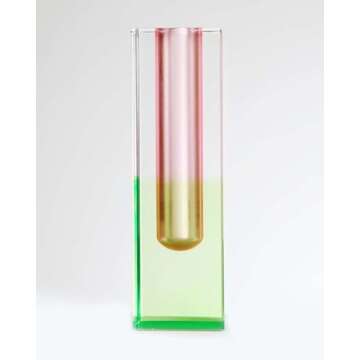 HLYU Acrylic Pillar Vase, Bud Vase for Centerpieces,Unique,Eclectic,Maximalist Room Decor, Modern Decorative Vase for Home, Office, Bedroom, Living Room, Dining Table (Pink, Green)