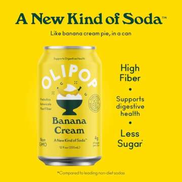 OLIPOP Prebiotic Soda Pop, Banana Cream, A New Kind of Soda Packed with Prebiotics, Fiber, and Botanicals, Gluten Free, Vegan, GMO Free, 12oz (12-Cans)