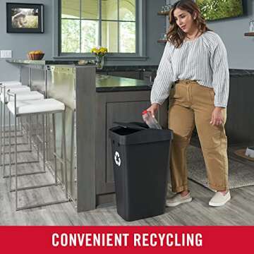 Rubbermaid Swing Top Recycling Container, Easy Access Disposal and Slim Modern Recycle Bin with Lid, 12.2 Gallon Capacity, Black, for Home/Kitchen/Hotel/Lobby/Office/Garage