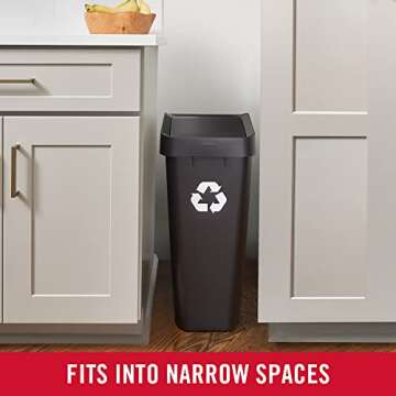 Rubbermaid Swing Top Recycling Container, Easy Access Disposal and Slim Modern Recycle Bin with Lid, 12.2 Gallon Capacity, Black, for Home/Kitchen/Hotel/Lobby/Office/Garage