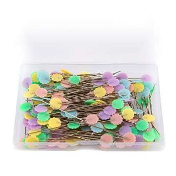 LUTER 200pcs Flat Flower Head Pins with a Storage Box Quilting Pins for Sewing Assorted Colors Decorative Pins for Dressmaker Craft Sewing Projects