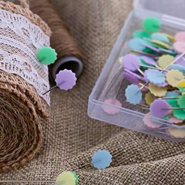 LUTER 200pcs Flat Flower Head Pins with a Storage Box Quilting Pins for Sewing Assorted Colors Decorative Pins for Dressmaker Craft Sewing Projects