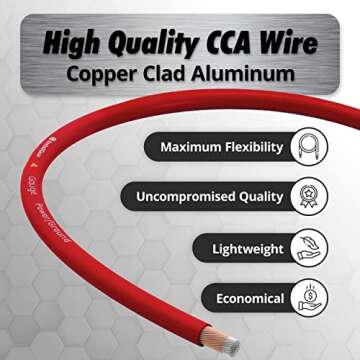 InstallGear 4 Gauge Wire (50ft) Copper Clad Aluminum CAA - Primary Automotive Wire, Car Amplifier Power & Ground Cable, Battery Cable, Car Audio Speaker Stereo, RV Trailer Wiring Welding Cable 4ga