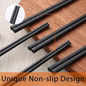 HIWARE 10 Pairs Fiberglass Chopsticks - Reusable Chopsticks Dishwasher Safe, 9 1/2 Inches - Black