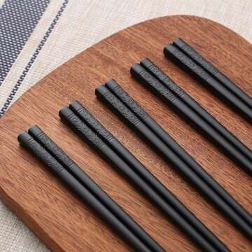 HIWARE 10 Pairs Fiberglass Chopsticks - Reusable Chopsticks Dishwasher Safe, 9 1/2 Inches - Black