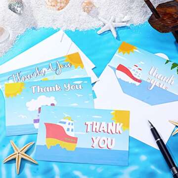 Epakh 12 Pack Cruise Thank You Cards with Envelopes, Nautical Theme, Multicolor, 10 x 15 cm, Suitable for Birthday, Wedding, Graduation, Thank You