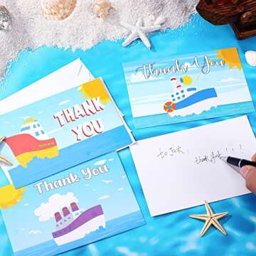 Epakh 12 Pack Cruise Thank You Cards with Envelopes, Nautical Theme, Multicolor, 10 x 15 cm, Suitable for Birthday, Wedding, Graduation, Thank You