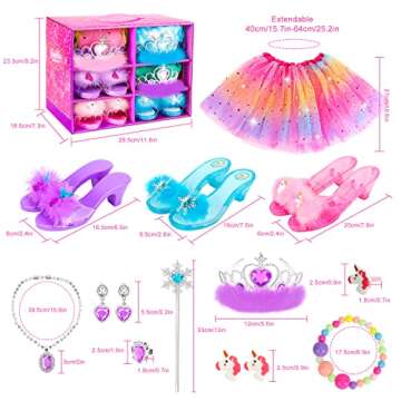 Princess Dress Up Shoes Set, Girls Dress Up Toys Toddler Jewelry Boutique Kit, 3 Themes of Unicorn Mermaid Ice Princess Costumes Set, Pretend Play Gifts for Little Girls Aged 3-6 Years Old