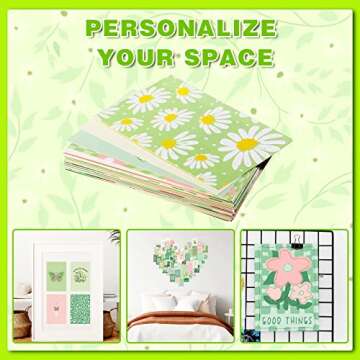 Teling 60 Pcs Wall Collage Kit Danish Pastel Poster Wall Decor Aesthetic Art Preppy Room Decor Aesthetic Pictures for Women Girl Bedroom Teen Dorm Decor, 4 x 6 Inch(Green)