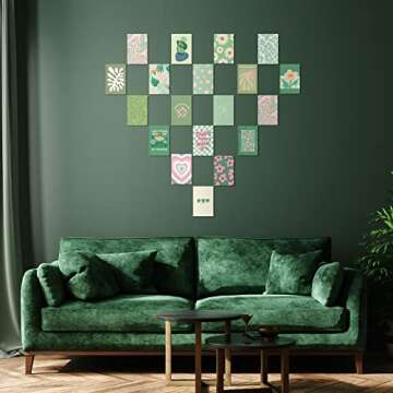 Teling 60 Pcs Wall Collage Kit Danish Pastel Poster Wall Decor Aesthetic Art Preppy Room Decor Aesthetic Pictures for Women Girl Bedroom Teen Dorm Decor, 4 x 6 Inch(Green)