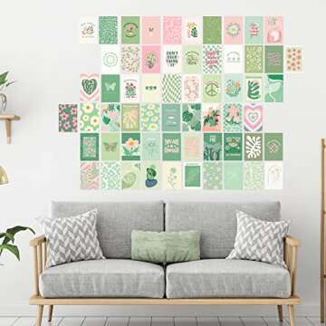 Teling 60 Pcs Wall Collage Kit Danish Pastel Poster Wall Decor Aesthetic Art Preppy Room Decor Aesthetic Pictures for Women Girl Bedroom Teen Dorm Decor, 4 x 6 Inch(Green)