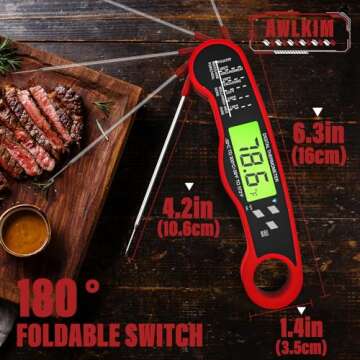 AWLKIM Meat Thermometer Digital - Waterproof Kitchen Thermometer with Backlight and Hold, Fast Instant Read Food Thermometer for Cooking, Candy Making, Outside Grill, Stocking Stuffers for Adult Men